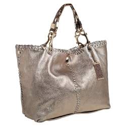 Pre Owned Jimmy Choo Metallic Leather and Snakeskin Trim Whipstitch Hobo