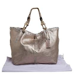 Pre Owned Jimmy Choo Metallic Leather and Snakeskin Trim Whipstitch Hobo