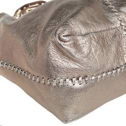 Pre Owned Jimmy Choo Metallic Leather and Snakeskin Trim Whipstitch Hobo