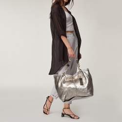 Pre Owned Jimmy Choo Metallic Leather and Snakeskin Trim Whipstitch Hobo