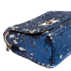 مملوكة مسبقًا Jimmy Choo Blue/Silver Sequins Ruby Chain Shoulder Bag