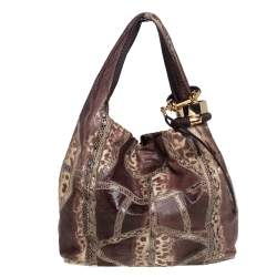 Pre Owned حقيبة هوبو جيمي تشو سابا جلد ثعبان بني