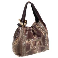 Pre Owned حقيبة هوبو جيمي تشو سابا جلد ثعبان بني