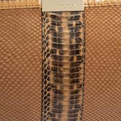 مملوكة مسبقًا حقيبة كلتش جيمي تشو زولو جلد وحواف جلد ثعبان بني