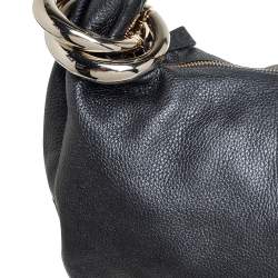 مملوكة مسبقًا Jimmy Choo Dark Grey Grained Leather and Snakeskin Trim Sky Bangle Hobo