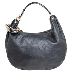 مملوكة مسبقًا Jimmy Choo Dark Grey Grained Leather and Snakeskin Trim Sky Bangle Hobo
