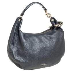 مملوكة مسبقًا Jimmy Choo Dark Grey Grained Leather and Snakeskin Trim Sky Bangle Hobo