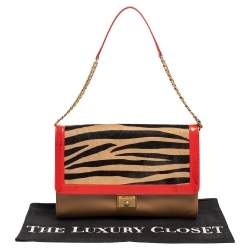 Jimmy Choo Zebra Print Calfhair, Patent and Leather Flap Chain Shoulder Bag