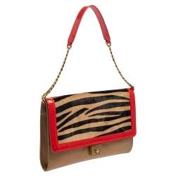 Jimmy Choo Zebra Print Calfhair, Patent and Leather Flap Chain Shoulder Bag