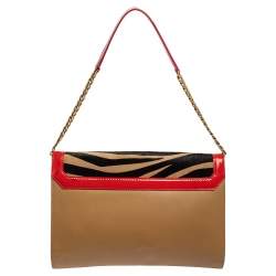 Jimmy Choo Zebra Print Calfhair, Patent and Leather Flap Chain Shoulder Bag