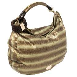 Pre Owned Jimmy Choo Metallic Brown/Green Python Large Sky Bangle Hobo