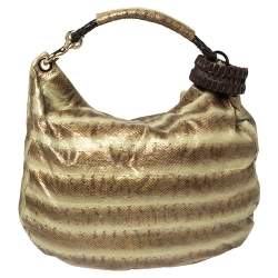 Pre Owned Jimmy Choo Metallic Brown/Green Python Large Sky Bangle Hobo