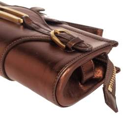 Pre Owned حقيبة كلتش جيمي تشو حالة معصم توليتا جلد برونزي ميتالك