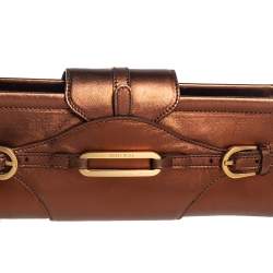 Pre Owned حقيبة كلتش جيمي تشو حالة معصم توليتا جلد برونزي ميتالك