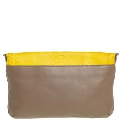 مملوكة مسبقًا Jimmy Choo Yellow/Dark Beige Python and Leather Jasmine Clutch