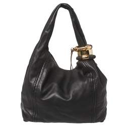 Pre Owned حقيبة هوبو جيمي تشو سابا جلد أسود متوسطة