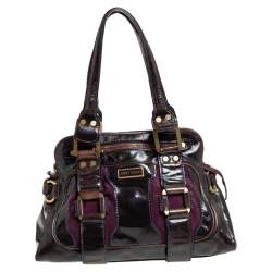 JIMMY CHOO Burgundy Patent and Suede 'Malena' Satchel