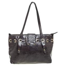 Pre Owned حقيبة يد توتس جيمي تشو رهيا جلد نقشة الثعبان رصاصي ميتاليك