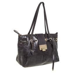 Pre Owned حقيبة يد توتس جيمي تشو رهيا جلد نقشة الثعبان رصاصي ميتاليك