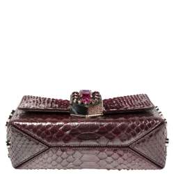 مملوكة مسبقًا حقيبة كتف جيمي تشو لوكيت جلد ثعبان أحمر ميتاليك 