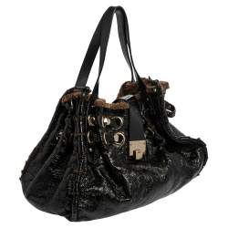 Pre Owned Jimmy Choo Black/Brown Patent Leather and Shearling Ramona Shoulder Bag