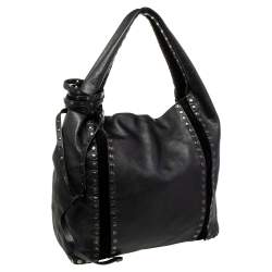 Pre Owned حقيبة هوبو جيمي تشو سابا جلد أسود مرصع