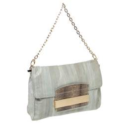 مملوكة مسبقًا Jimmy Choo Light Grey/Brown Eel And Python Leather Carolina Shoulder Bag