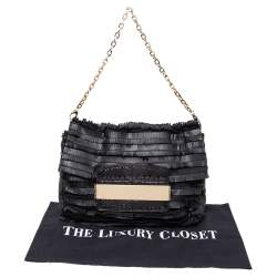 مملوكة مسبقًا حقيبة كتف جيمي تشو كارولينا سويدي وجلد ثعبان أسود بشراشيب