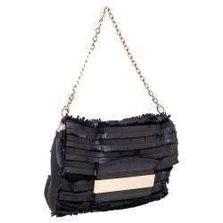 مملوكة مسبقًا حقيبة كتف جيمي تشو كارولينا سويدي وجلد ثعبان أسود بشراشيب