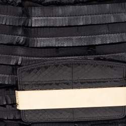 مملوكة مسبقًا حقيبة كتف جيمي تشو كارولينا سويدي وجلد ثعبان أسود بشراشيب