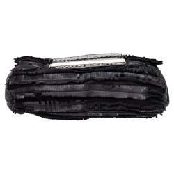 مملوكة مسبقًا حقيبة كتف جيمي تشو كارولينا سويدي وجلد ثعبان أسود بشراشيب