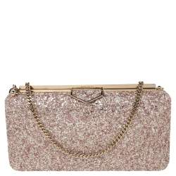 Jimmy Choo Gold/Lilac Champagne Coarse Glitter Ellipse Chain Clutch Jimmy  Choo