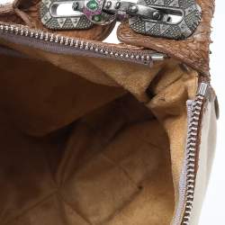 مملوكة مسبقًا Jimmy Choo Beige/Brown Canvas And Python Leather Hobo