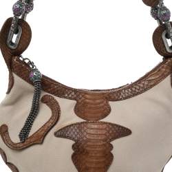 مملوكة مسبقًا Jimmy Choo Beige/Brown Canvas And Python Leather Hobo