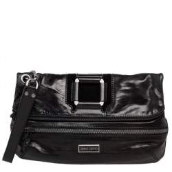 Pre Owned حقيبة كلتش جيمي حمالة معصم واسعة مارين سويدي وجلد أسود