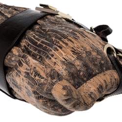 مملوكة مسبقًا Jimmy Choo Beige/Brown Lizard Embossed Leather Chain Shoulder Bag