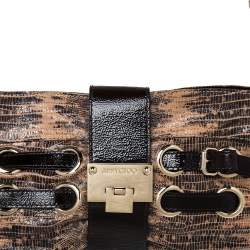مملوكة مسبقًا Jimmy Choo Beige/Brown Lizard Embossed Leather Chain Shoulder Bag