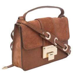 Jimmy Choo Brown Suede And Leather Rebel Top Handle Bag