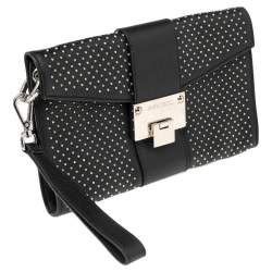 مملوكة مسبقًا حقيبة كلتش جيمي تشو حمالة معصم ريبل مرصع جلد أسود