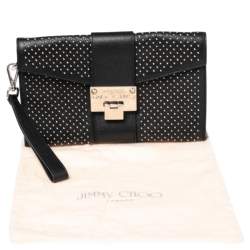 مملوكة مسبقًا حقيبة كلتش جيمي تشو حمالة معصم ريبل مرصع جلد أسود