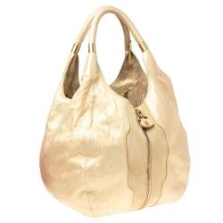Jimmy Choo Beige/Gold Leather and Suede Mandah Expandable Bag