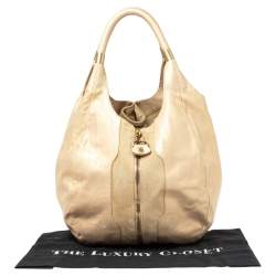 Jimmy Choo Beige/Gold Leather and Suede Mandah Expandable Bag