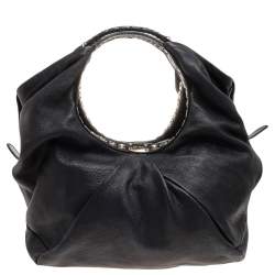 Pre Owned Jimmy Choo Black Leather Embellished Hobo