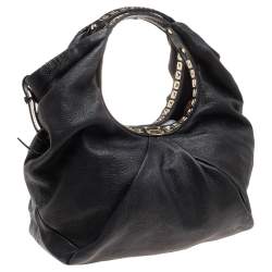 Pre Owned Jimmy Choo Black Leather Embellished Hobo