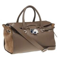 Jimmy Choo Grey/Beige Leather And Suede Rosa Top Handle Bag