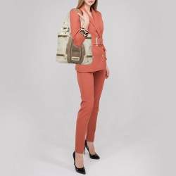 Pre Owned Jimmy Choo Khaki Green Leather and Suede Mona Tote