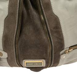 Pre Owned Jimmy Choo Khaki Green Leather and Suede Mona Tote