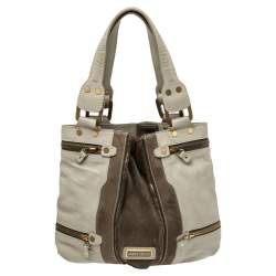 Pre Owned Jimmy Choo Khaki Green Leather and Suede Mona Tote