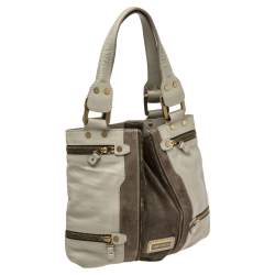 Pre Owned Jimmy Choo Khaki Green Leather and Suede Mona Tote