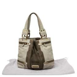 Pre Owned Jimmy Choo Khaki Green Leather and Suede Mona Tote